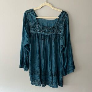 Embroidered Teal Women's Top